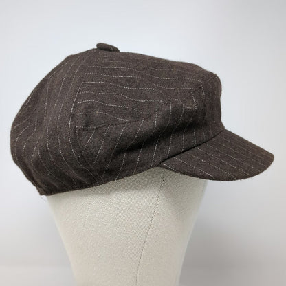 Army Cap Brown One Size Pinstripe Wool Blend Lined Elastic Back Cadet Style Hat