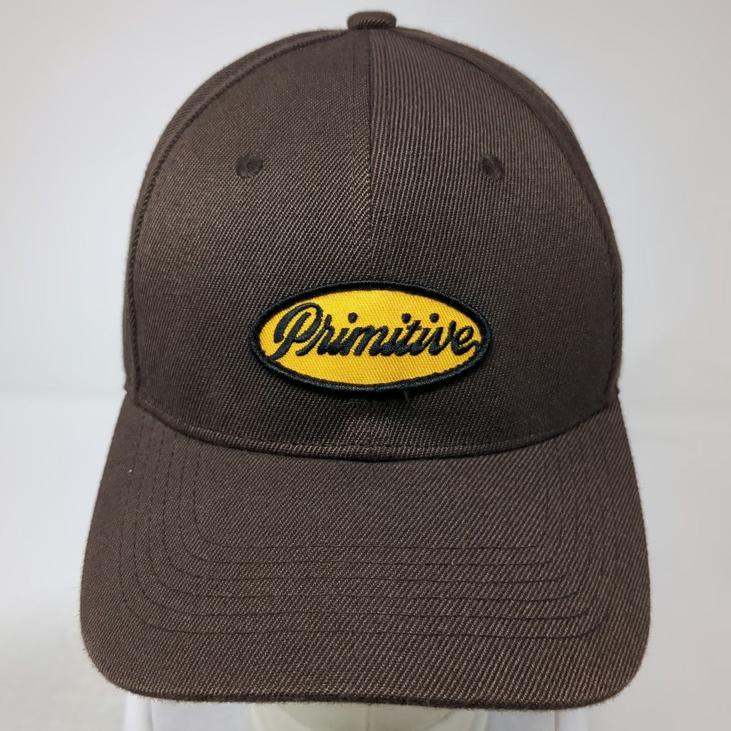 Primitive Snapback Hat Brown One Size Yellow Oval Embroidered Patch Structured