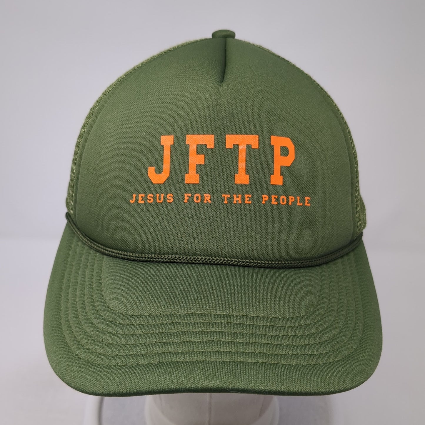 JFTP Jesus For The People Snapback Rope Trucker Hat Green One Size Mesh Back