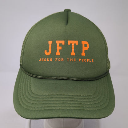 JFTP Jesus For The People Snapback Rope Trucker Hat Green One Size Mesh Back