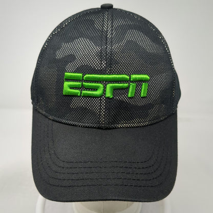 ESPN Camo Mesh Trucker Hat Black Green Gray One Size Snapback 79 Logo Sports TV