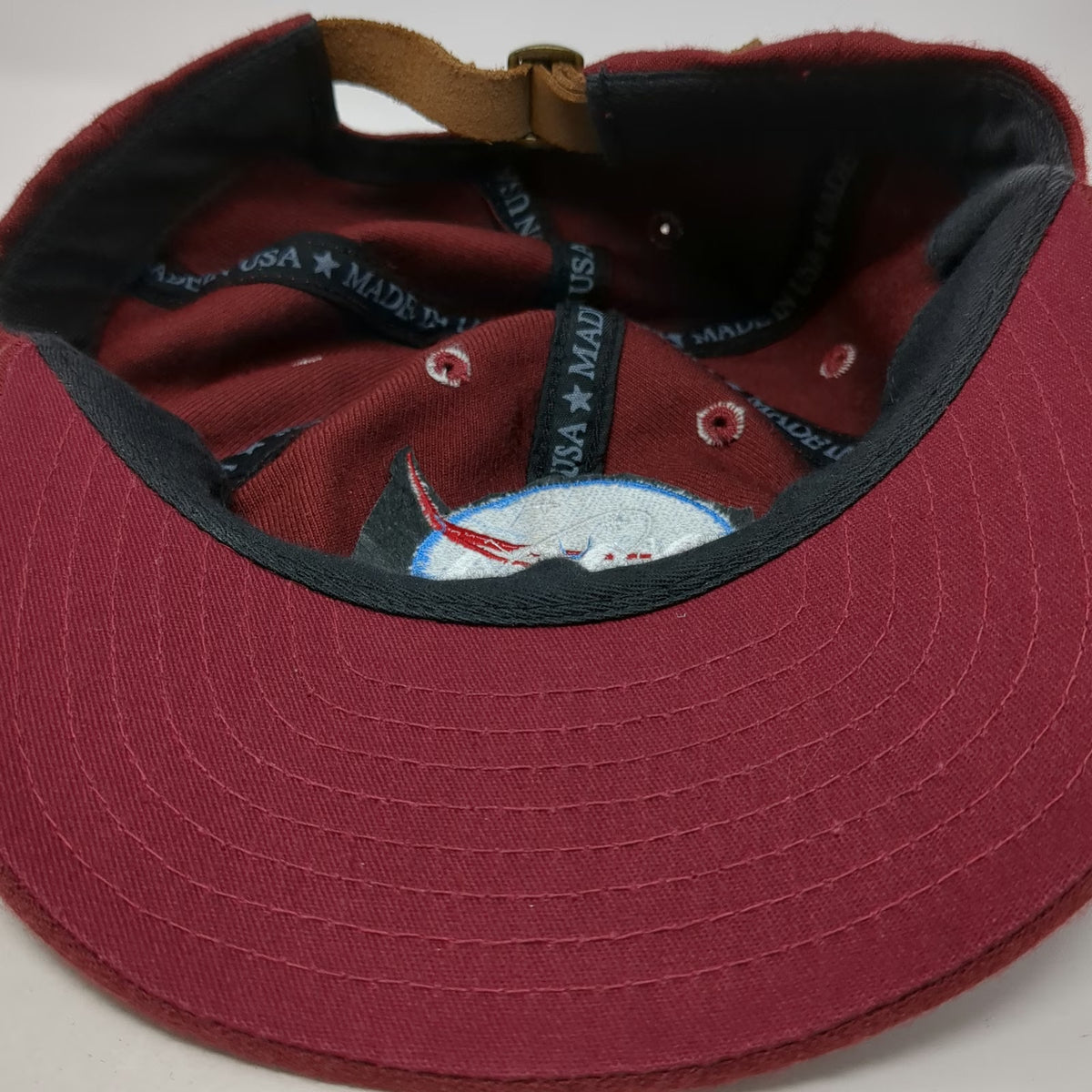 NASA Meatball Logo Baseball Cap Red One Size Leather Strapback Made in USA Hat