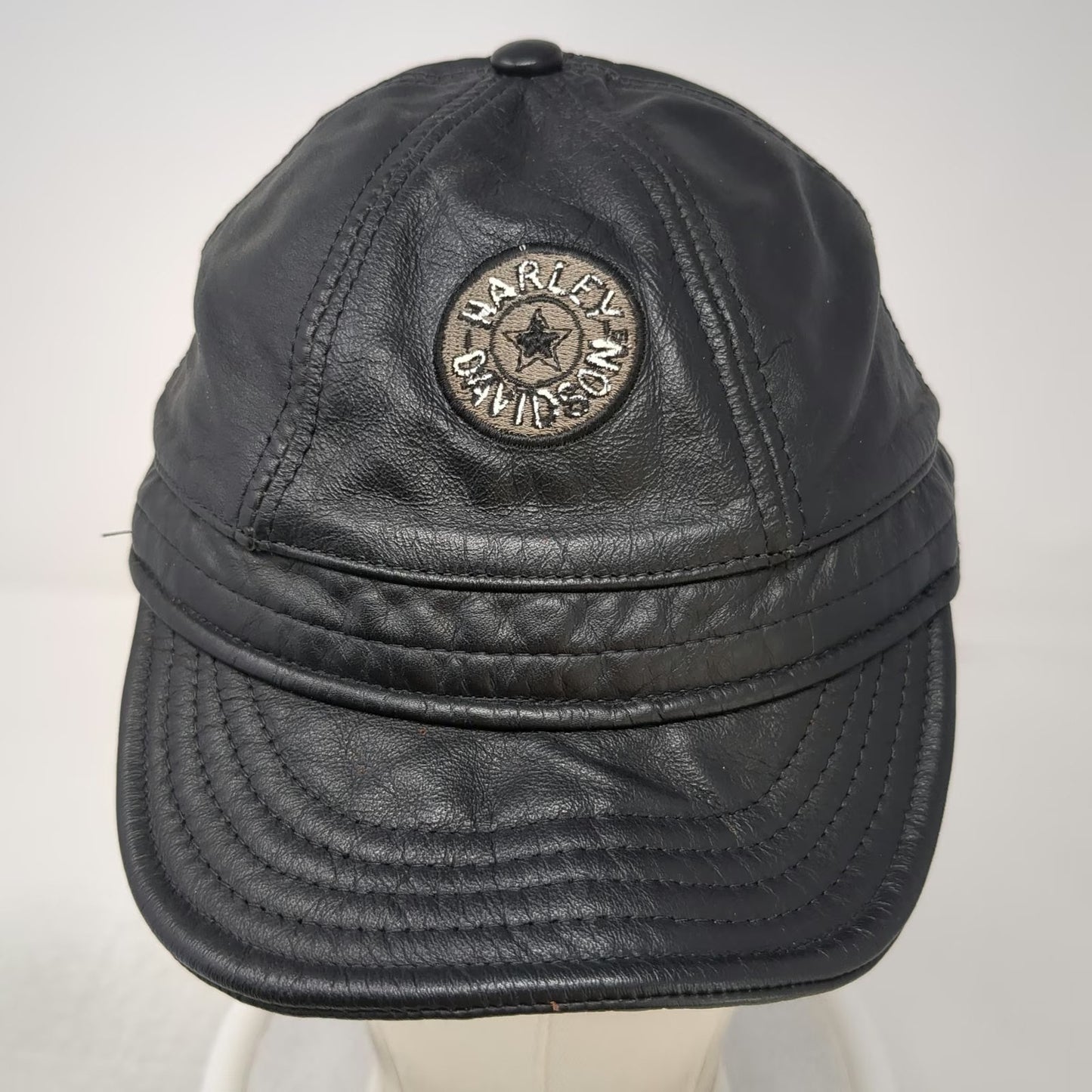 Harley-Davidson Baseball Cap Black M Leather Star Logo USA Fitted Hat Vintage