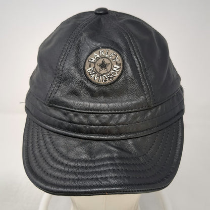 Harley-Davidson Baseball Cap Black M Leather Star Logo USA Fitted Hat Vintage