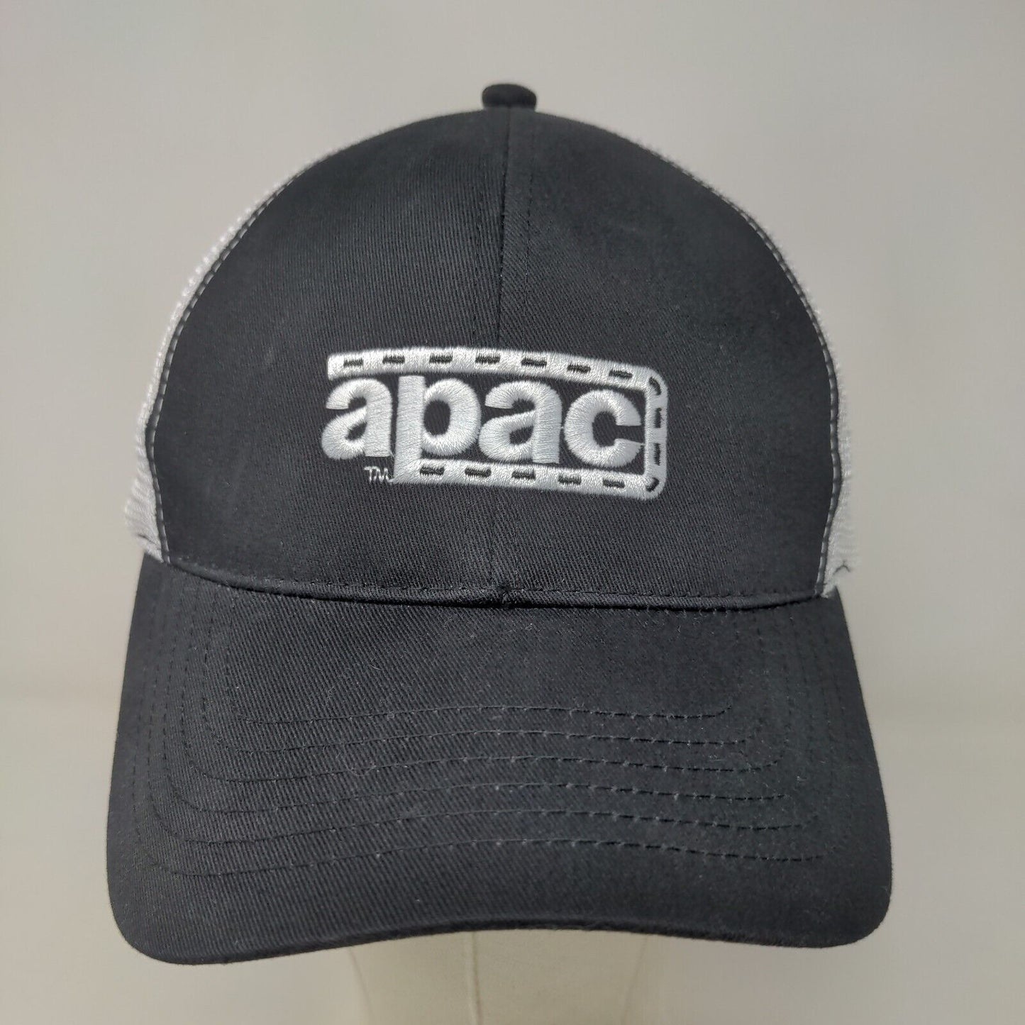 Unbranded Men's APAC Strapback Mesh Back Hat Black White Embroidered Logo