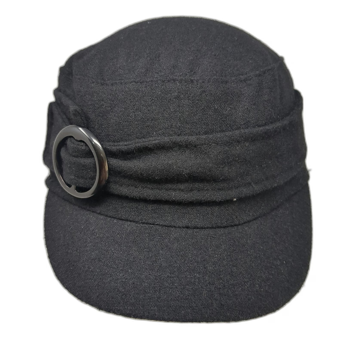 Payless ShoeSource Army Cap Black One Size Polyester Wool Blend Buckle Hat