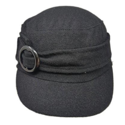 Payless ShoeSource Army Cap Black One Size Polyester Wool Blend Buckle Hat