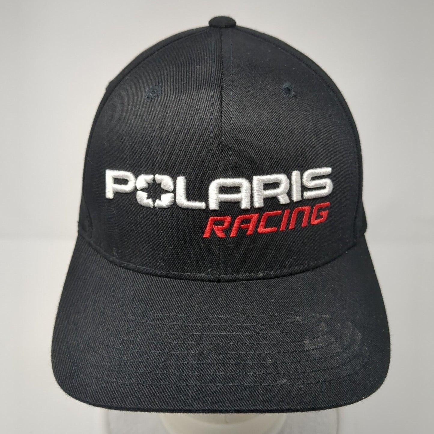 Polaris Racing Fitted Hat Black L/XL Embroidered Vented Holes 6 Panel Flexfit