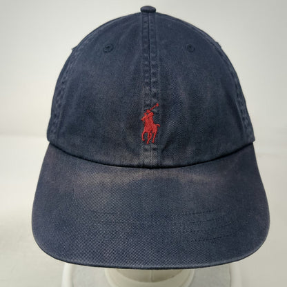 Polo Ralph Lauren Baseball Cap Blue OS Leather Strapback Big & Tall Hat Vintage