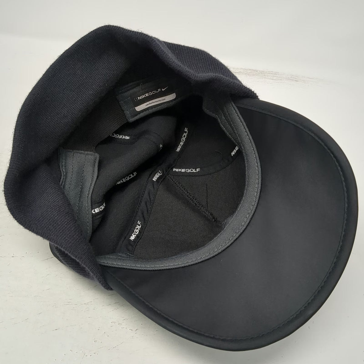 Nike 5 Panel Black One Size Ear Flap Thermal Winter Golf Fleece Swoosh Hat