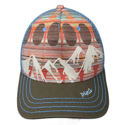 Pistil Trucker Hat Blue One Size Graphic Mountain Mesh Back Snapback Stripes