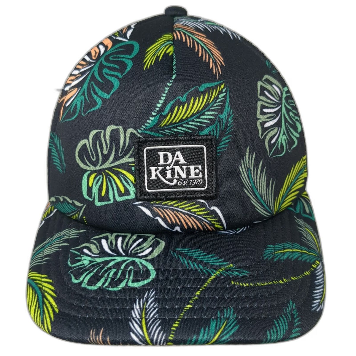Dakine Trucker Hat Black Green Orange Yellow One Size Mesh Tropical Print Logo