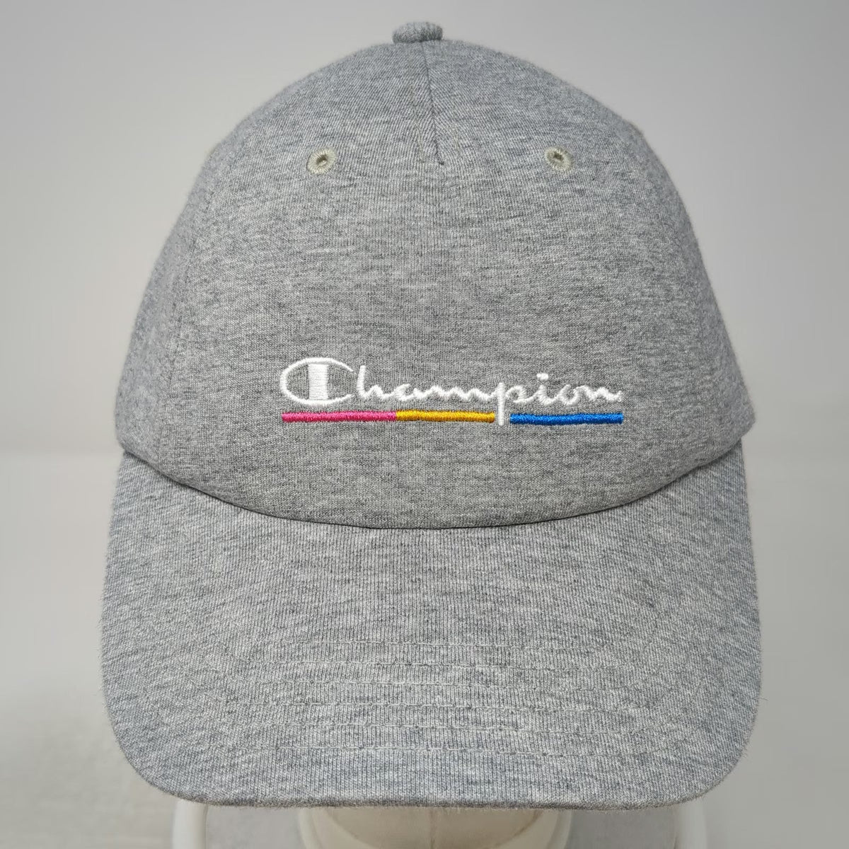 Champion Baseball Cap Gray One Size Strapback Cotton Script Logo Adjustable Hat