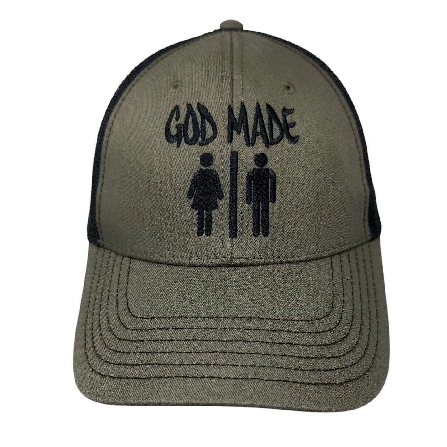 God Made Man And Woman Snapback Mesh Back Trucker Hat Green OSFM Otto