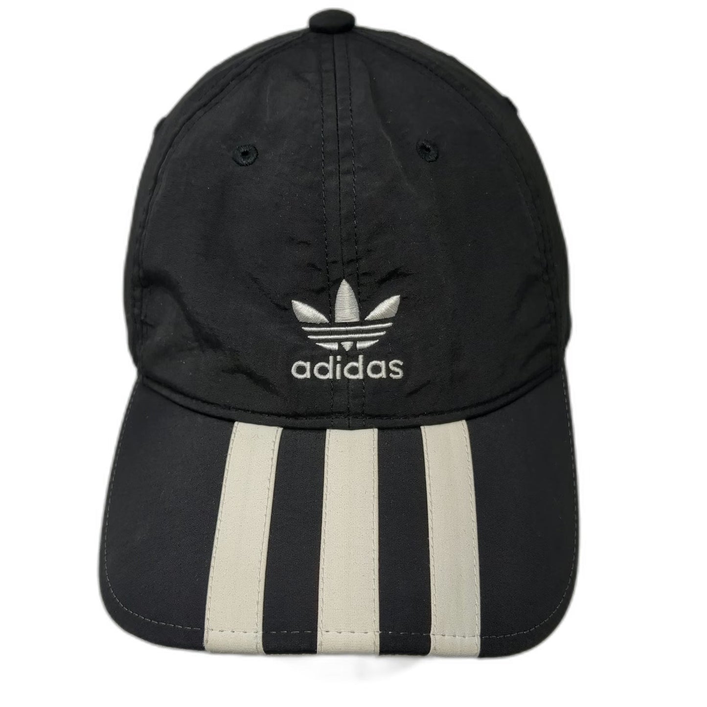 Adidas Baseball Cap Black One Size Stripe Brim Nylon Slideback Trefoil Hat