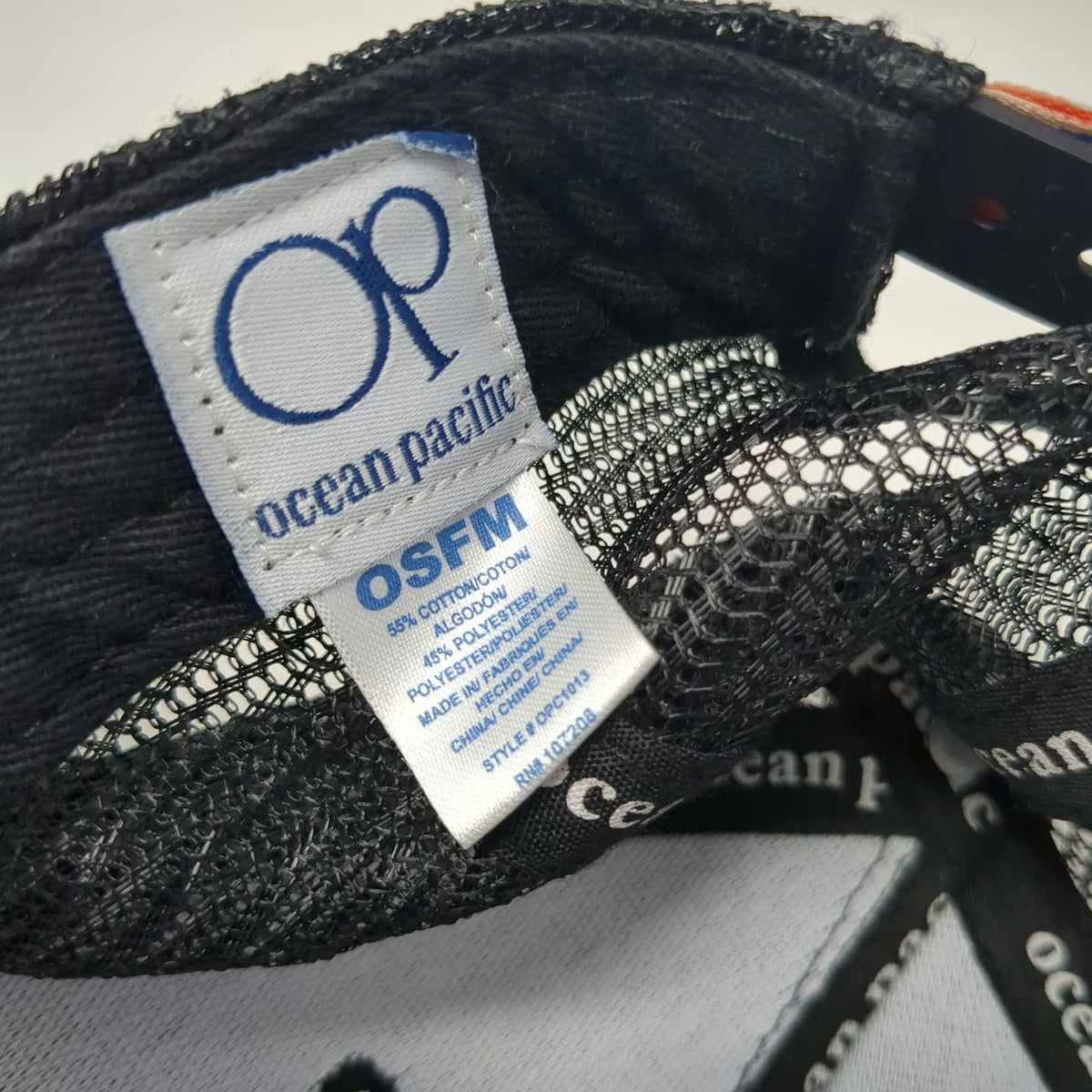 Ocean Pacific Trucker Hat Black One Size Rainbow Stitching Mesh Snapback Logo