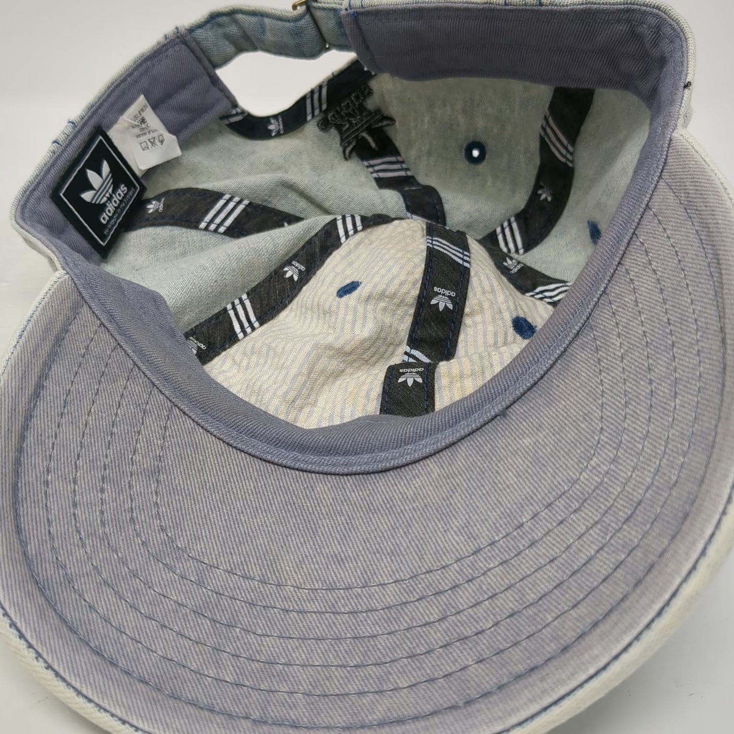 Adidas Baseball Cap Blue One Size Denim Trefoil Logo Slideback Acid Wash Hat