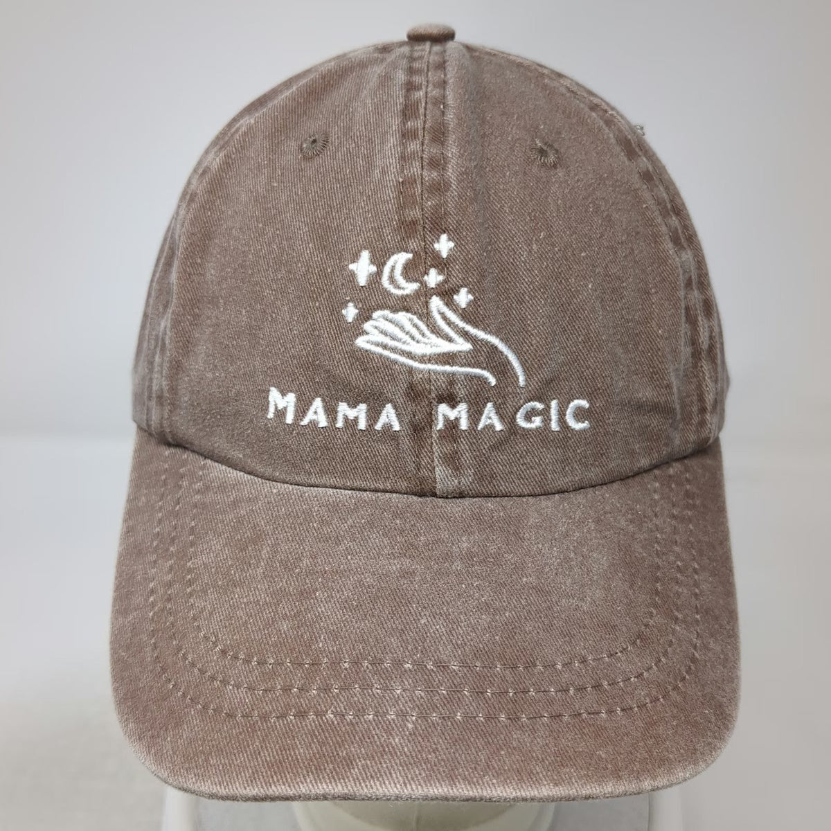 H&C Baseball Cap Hat Brown One Size Mama Magic Moon Stars Graphic Slideback