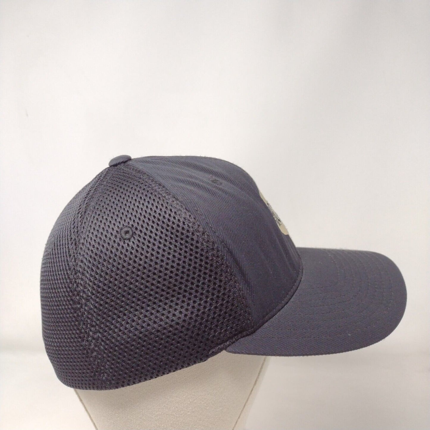 Acco Fitted Trucker Hat Black S/M Flexfit Embroidered Mesh Back 6 Panel Yupoong