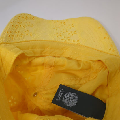Vince Camuto Tie Back Hat Yellow One Size Adjustable Eyelet Floral