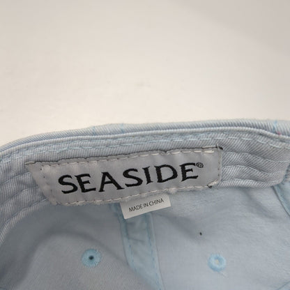 Sea Side Strapback Hat Blue One Size Adjustable Embroidered Vented Holes 6 Panel