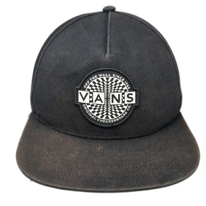 Vans 5 Panel Black Hat One Size Checkerboard Patch Snapback Flat Brim Cotton