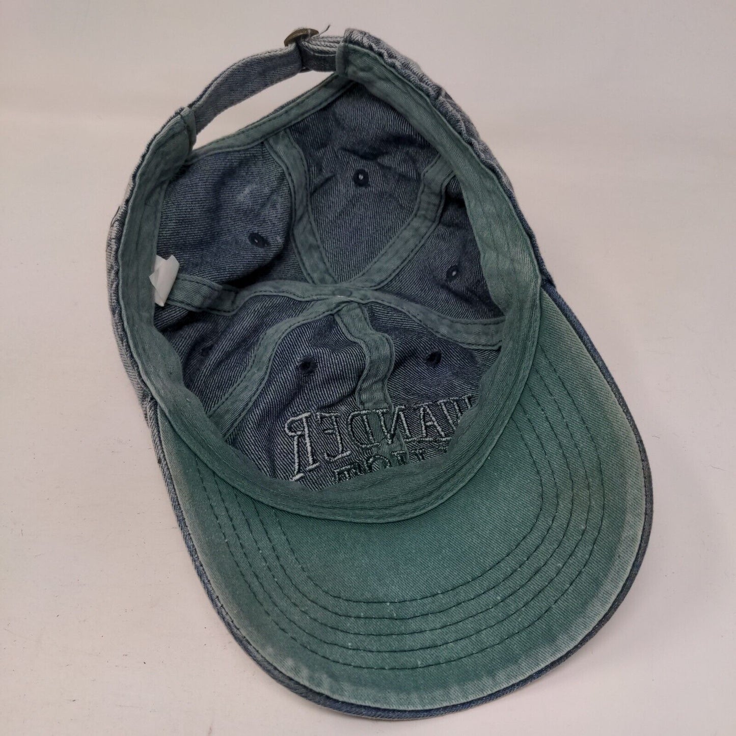 Wander Lust Slideback Hat Blue OSFM Adjustable Embroidered Denim 6 Panel