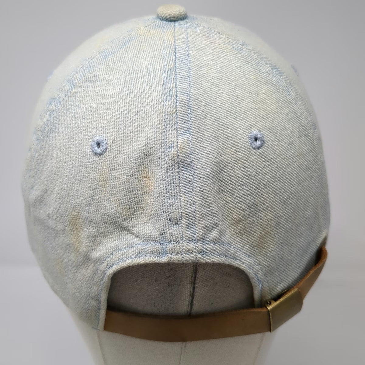 Mighty Fine Baseball Cap Blue One Size Cotton Leather Strap Brass Slideback Hat