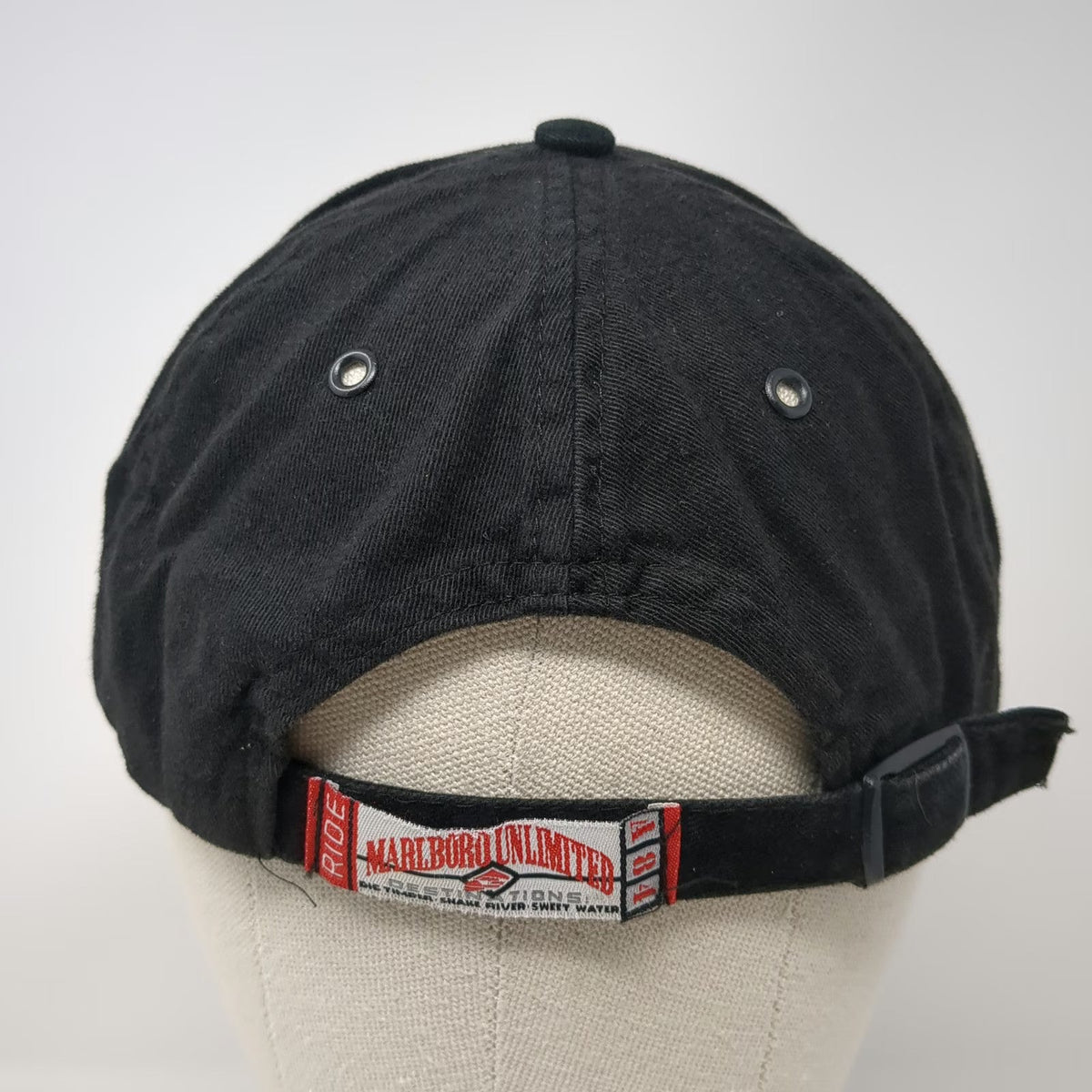 Marlboro Unlimited Baseball Cap Black One Size Hat Cotton Slideback Embroidered