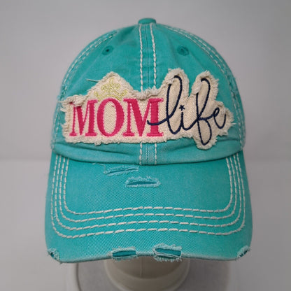 Mom Life Strapback Hat Bluish-Green OS Adjustable Distressed KB Ethos Vintage