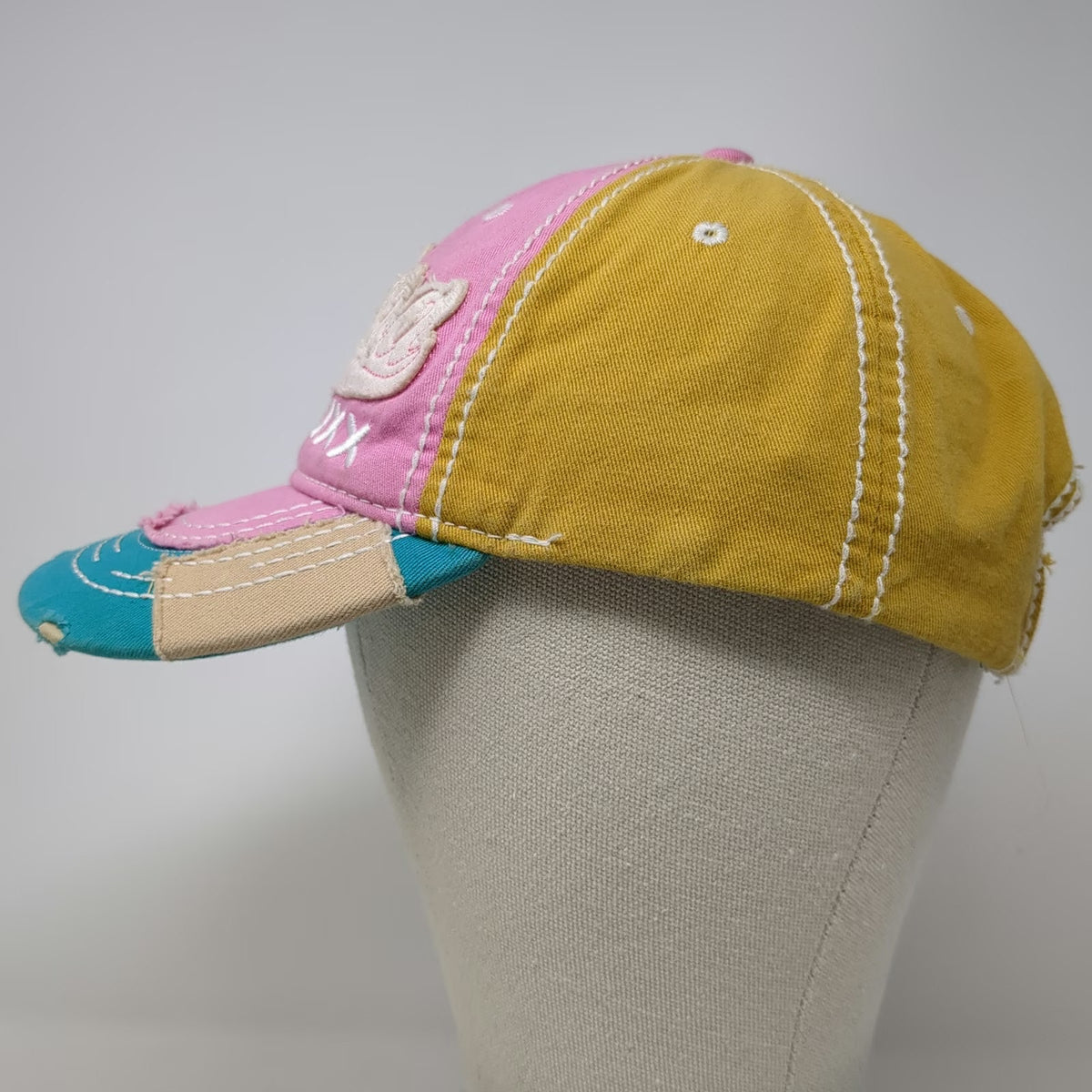 Cotton & Beach Baseball Cap Pink Blue Yellow One Size Riviera Maya Distressed