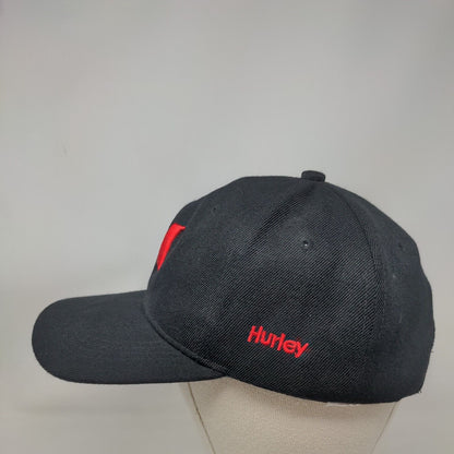 Hurley Red Logo Strapback Hat Black One Size Embroidered Adjustable