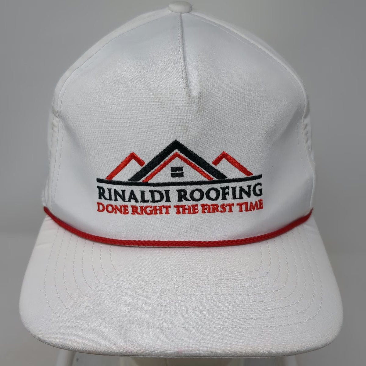 Imperial 5 Panel White One Size Hat Rope Rinaldi Roofing GAF Master Elite Flag