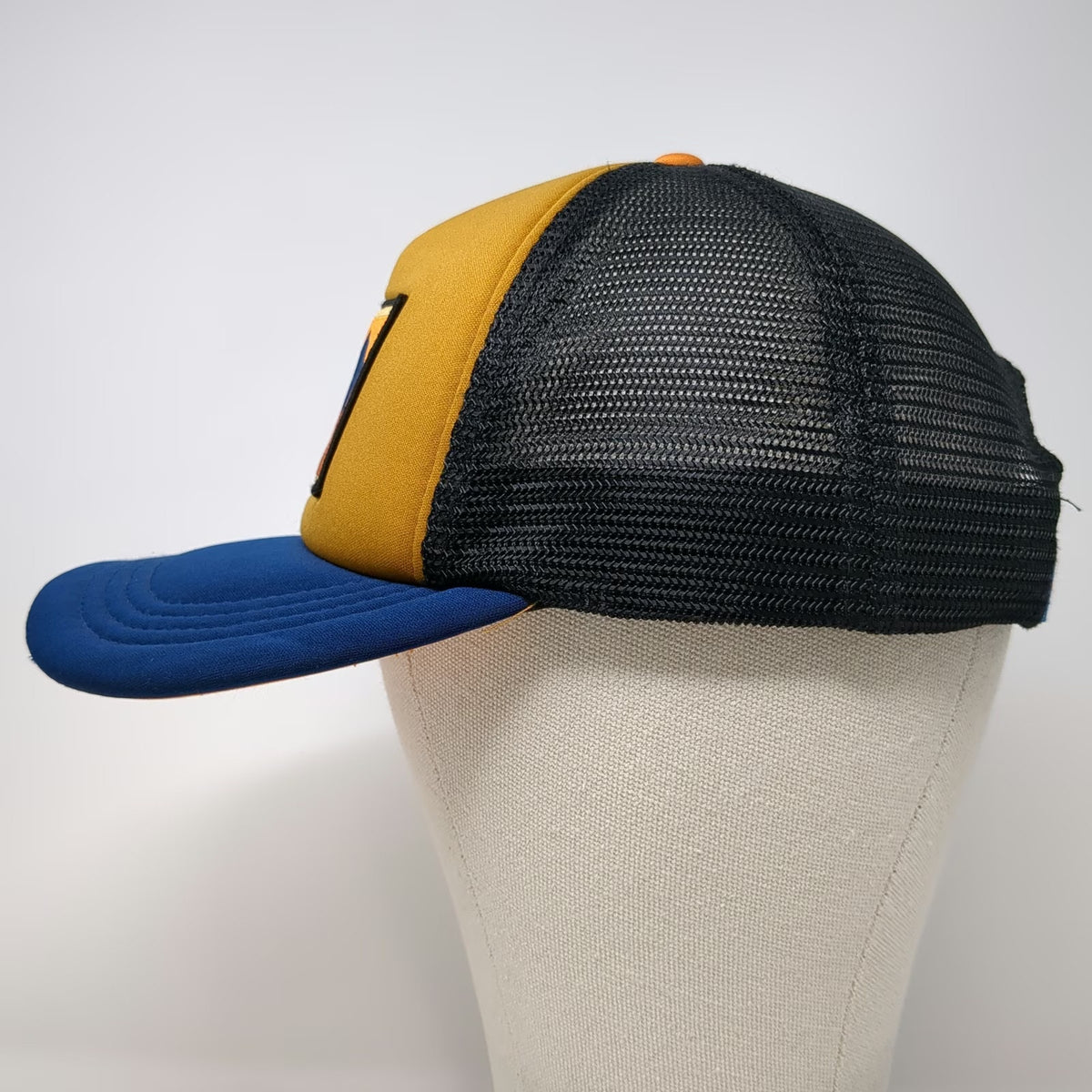 KAVU Trucker Hat Yellow Blue Black One Size Mountain Patch Snapback Foam Front