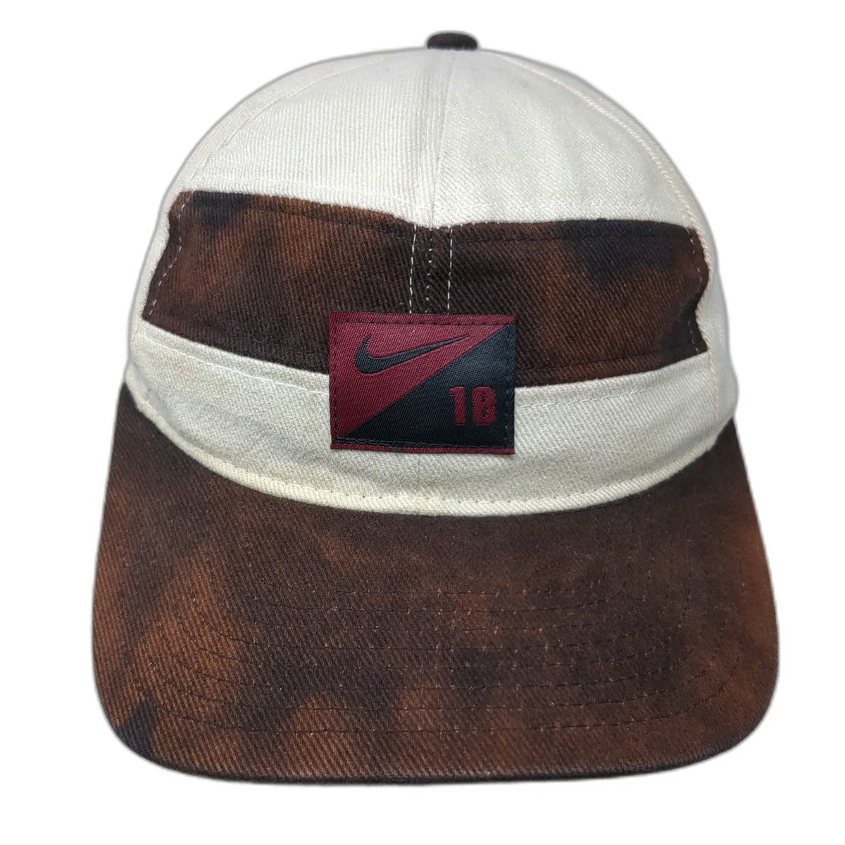 Nike Baseball Cap Hat One Size Beige Brown Golf 18 Patch Strapback Green Brim