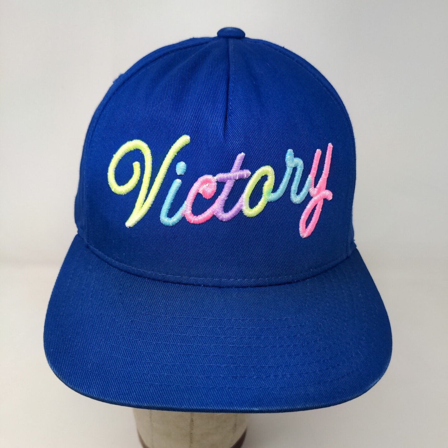 Yupoong Men's Snapback Hat Blue Embroidered Victory Logo Colorful Cotton