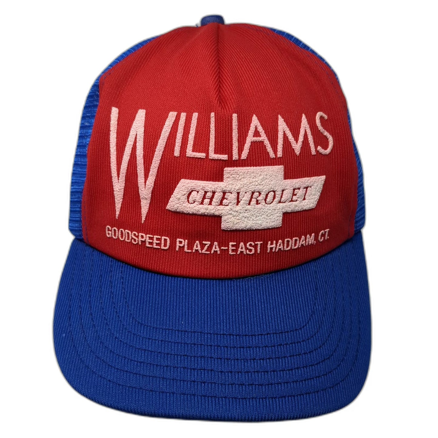 Newco Red Blue Trucker Hat OS Williams Chevrolet Dealer Mesh Snapback Vintage