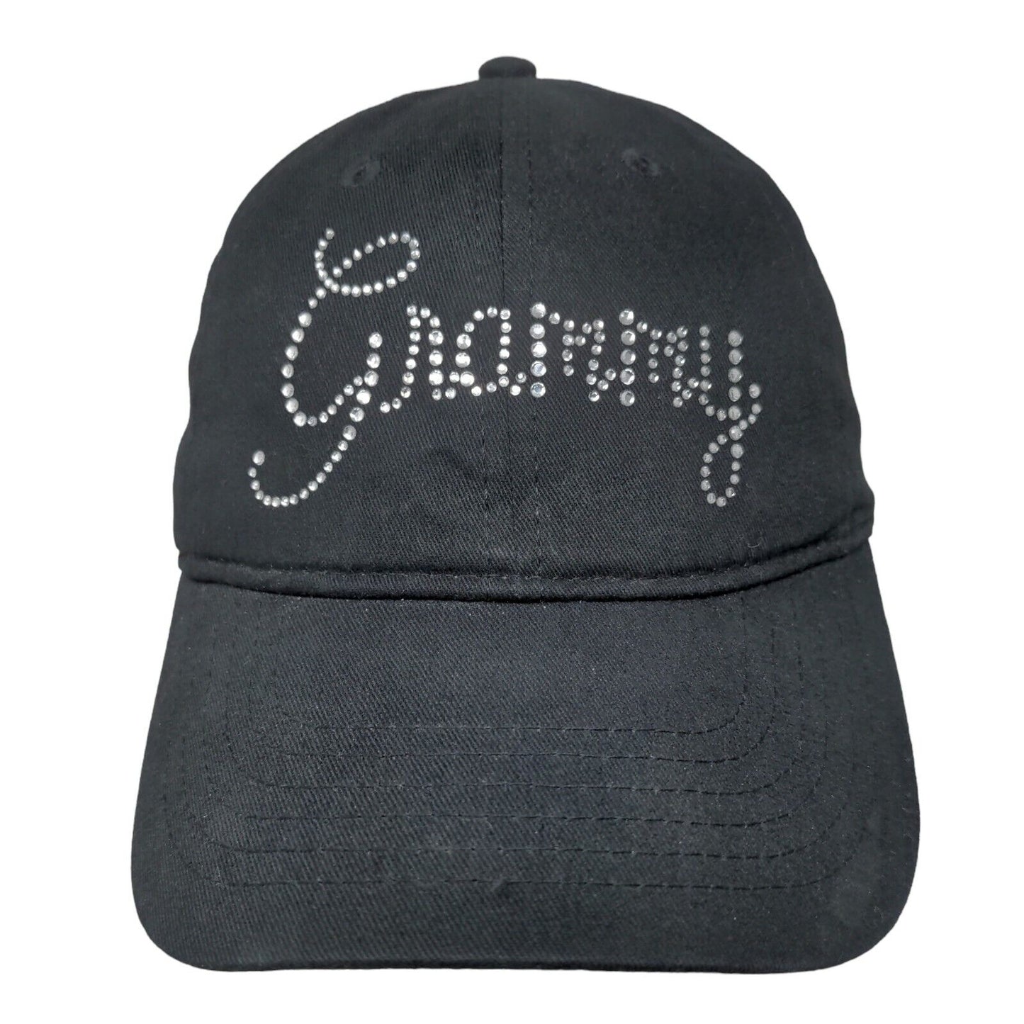 Granny Slideback Hat Black OSFA Adjustable Rhinestone Embellished Cotton