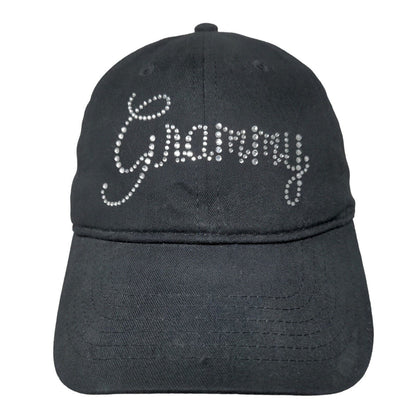 Granny Slideback Hat Black OSFA Adjustable Rhinestone Embellished Cotton