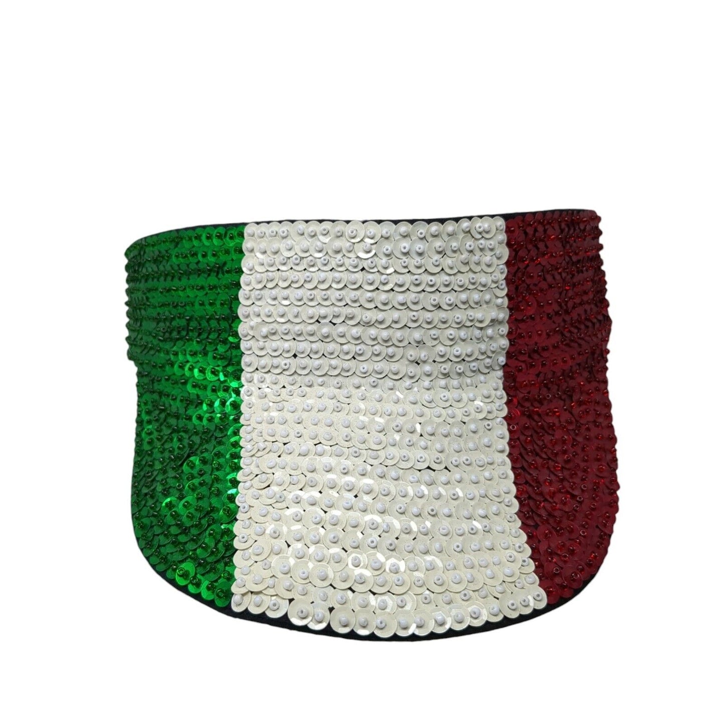 Italian Flag Sequin Sun Visor Multicolor One Size Stretch Patriotic Embellished