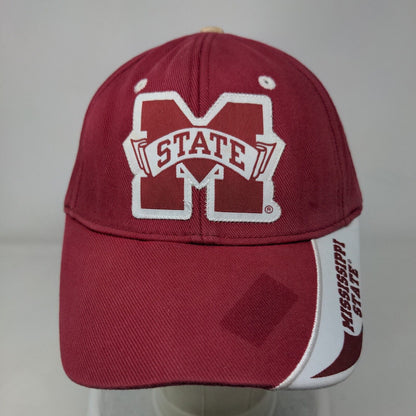Mississippi State Strapback Hat Red White Embroidered Logo OSFA 100% Cotton