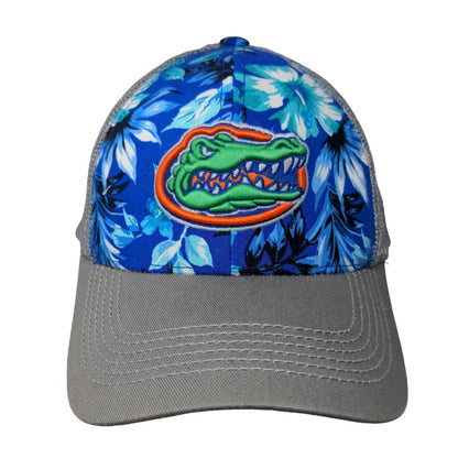 Florida Gators Floral Pattern Snapback Mesh Back Trucker Hat Gray Blue Logo NCAA