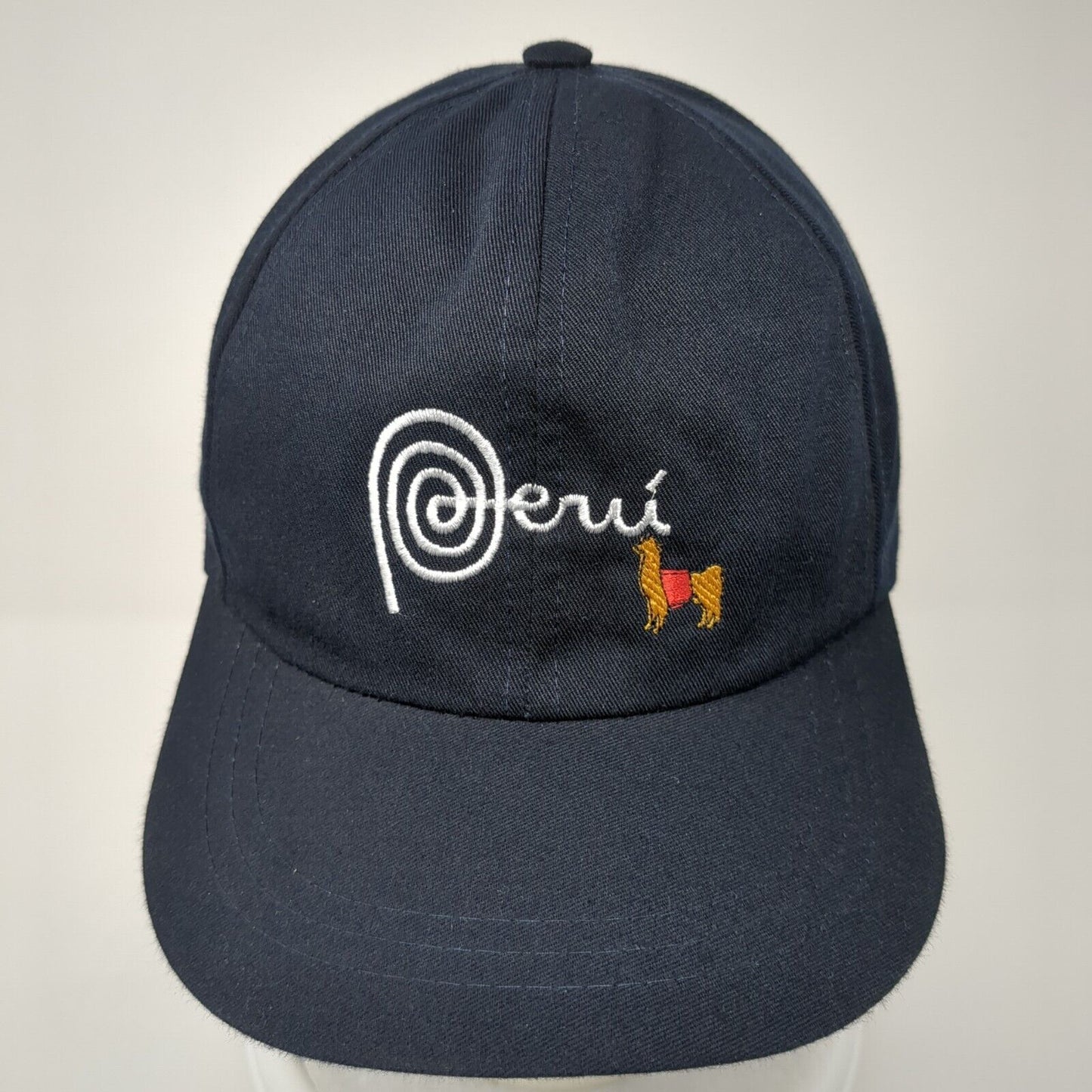 Peru Strapback Hat Blue One Size Adjustable Solid Embroidered 6 Panel