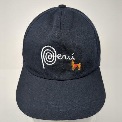 Peru Strapback Hat Blue One Size Adjustable Solid Embroidered 6 Panel