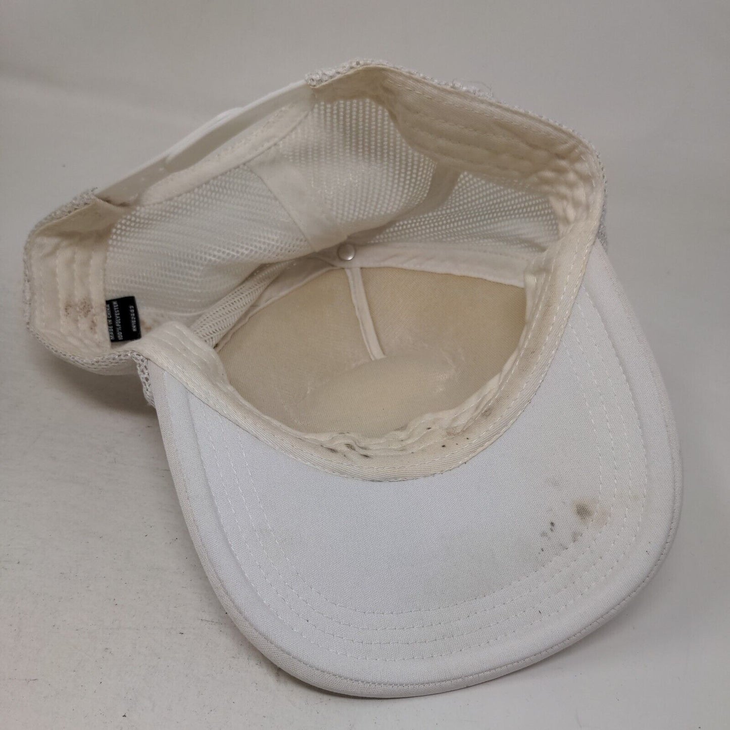 Upside Down Smiley Emoji Snapback Mesh Back Trucker Hat White One Size