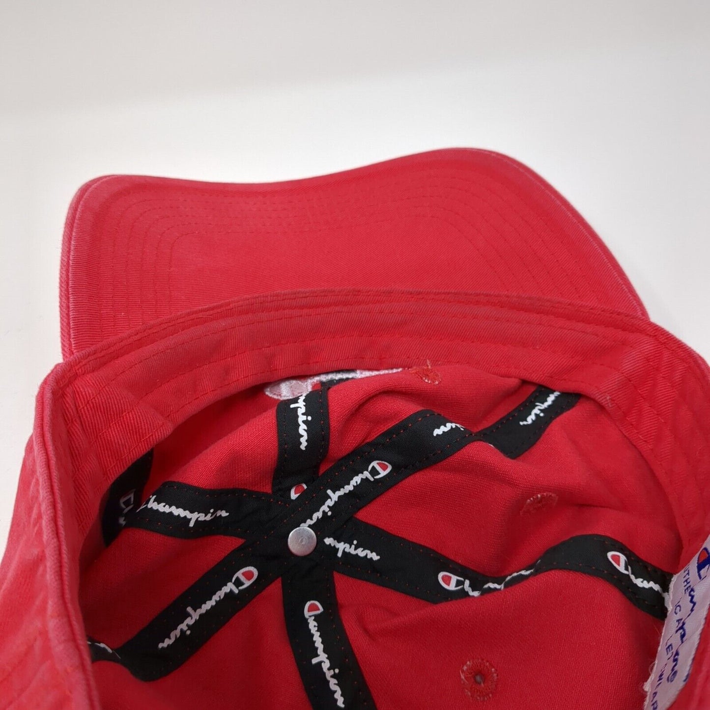 Champion Slideback Hat Red One Size Adjustable Embroidered Vented Holes 6 Panel