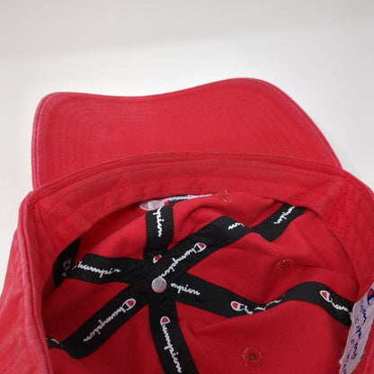 Champion Slideback Hat Red One Size Adjustable Embroidered Vented Holes 6 Panel
