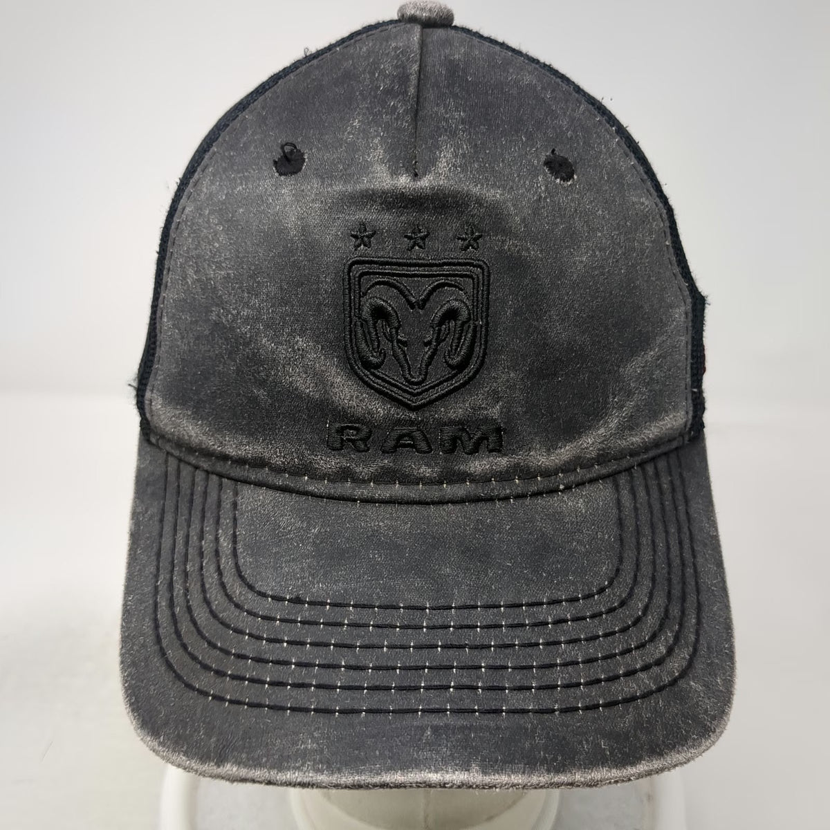 Signatures RAM Logo Trucker Hat Gray One Size Mesh Back American Flag Snapback