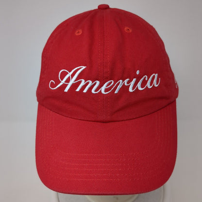 America Slideback Hat Red One Size Adjustable Embroidered Vented Holes 6 Panel