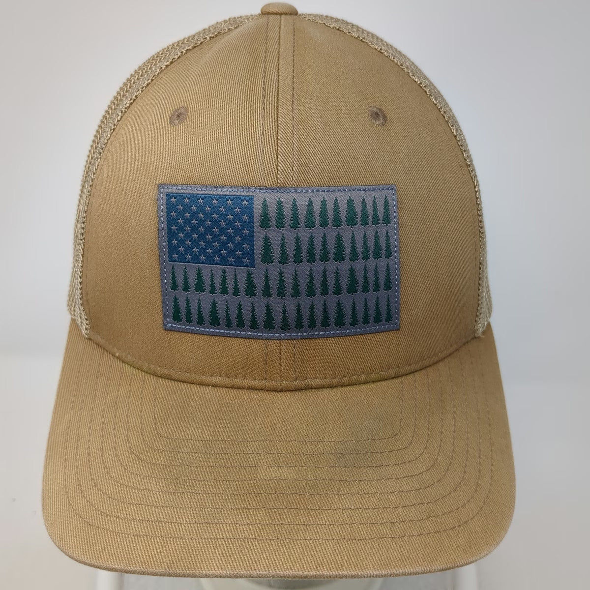 Columbia Baseball Cap Brown One Size Fitted Mesh Evergreen Tree Flag Patch Hat